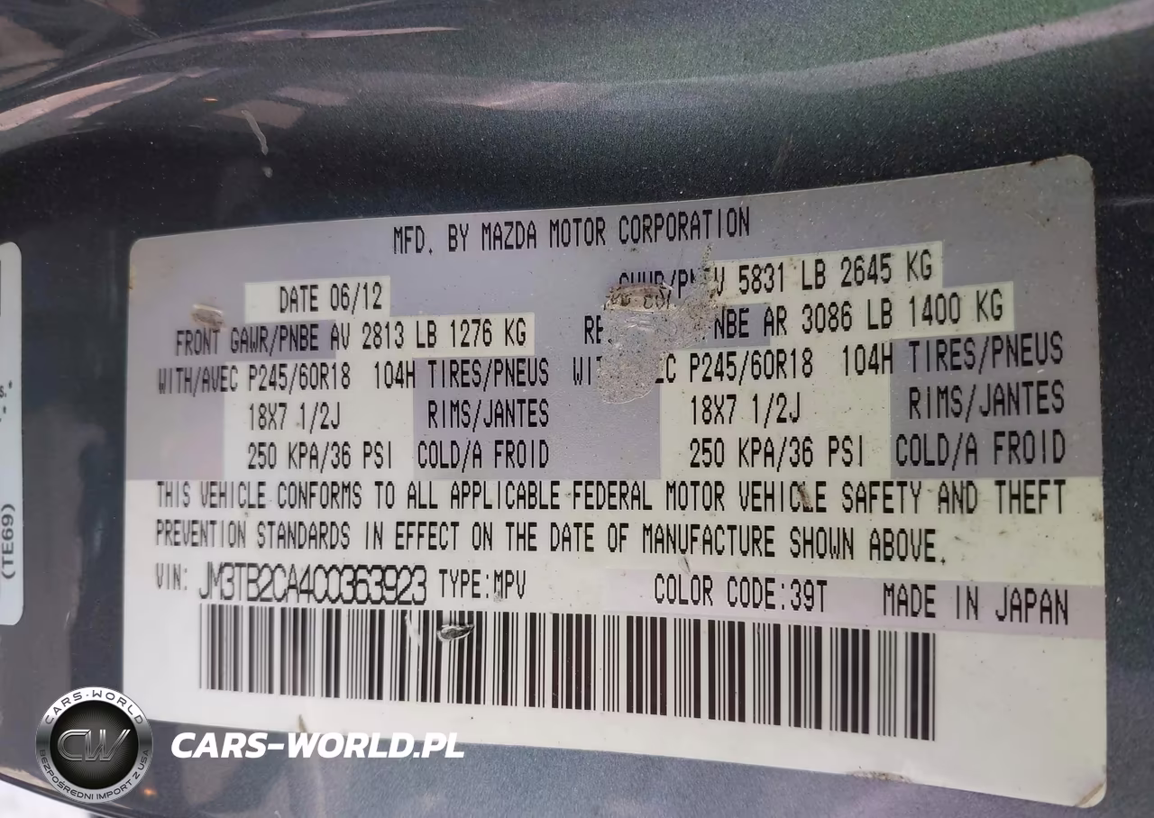 2012 Mazda Cx-9 Touring VIN:JM3TB2CA4C0363923 - 9