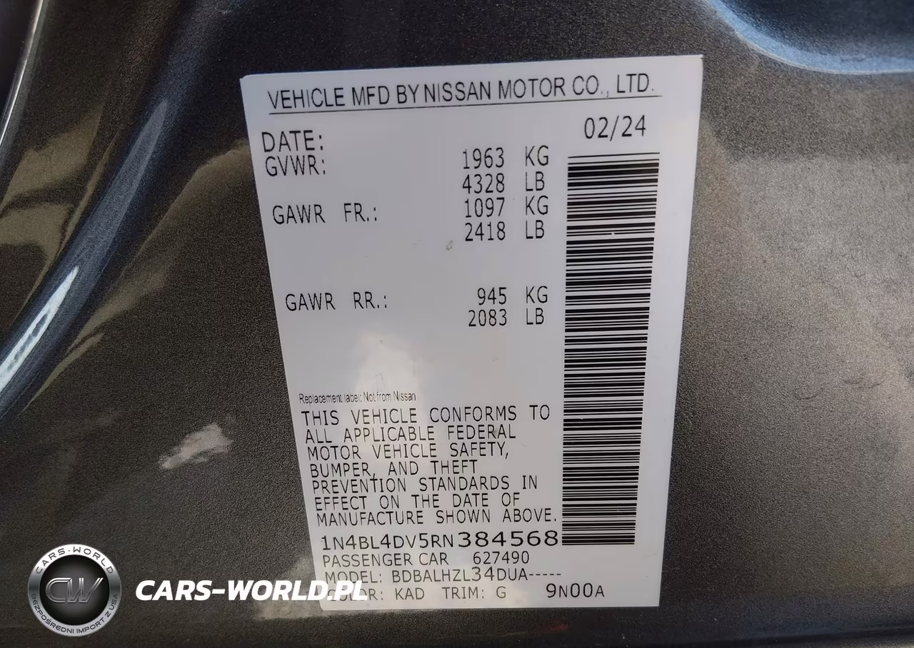 2024 NISSAN ALTIMA SV FWD VIN:1N4BL4DV5RN384568 - 9