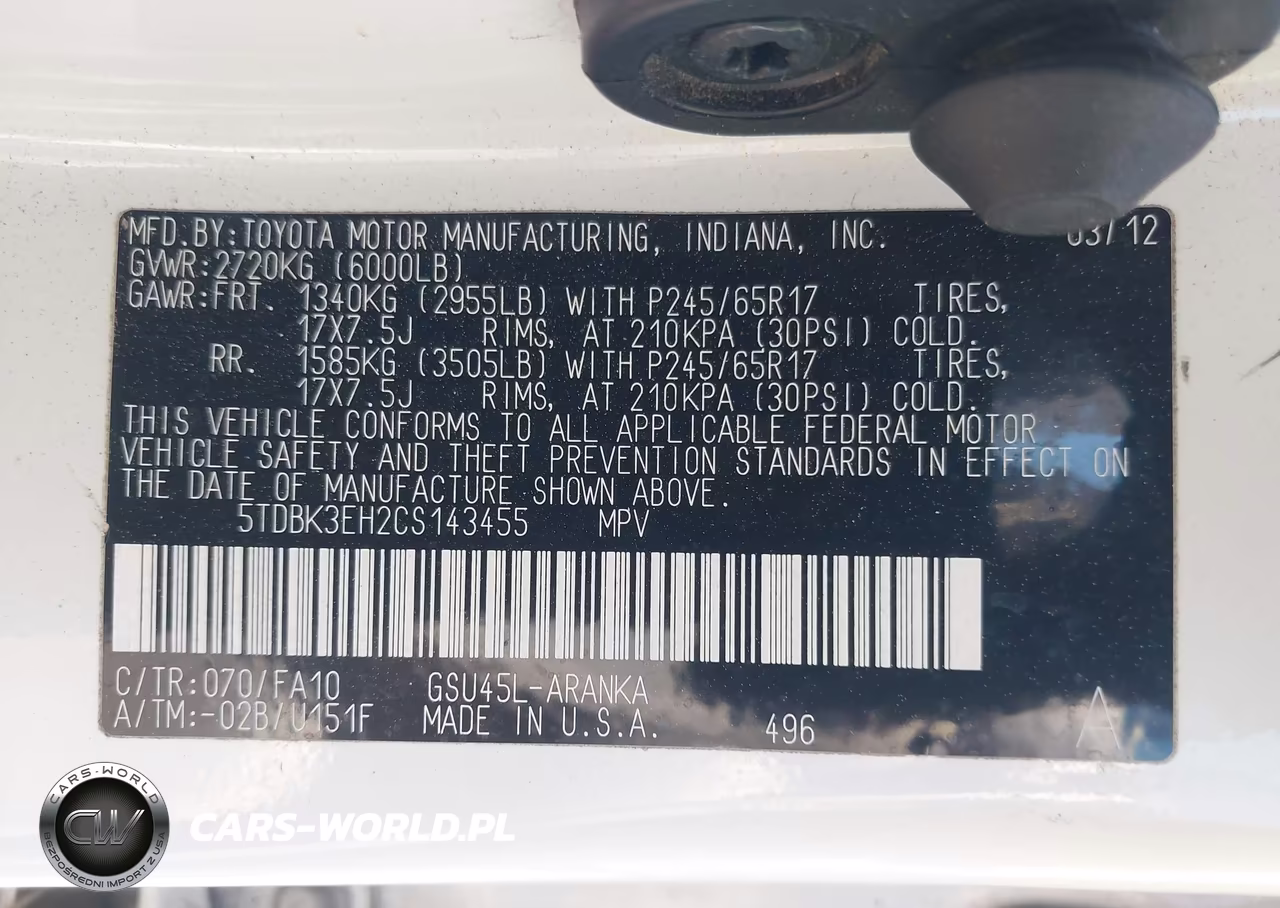 2012 Toyota Highlander Base V6 VIN:5TDBK3EH2CS143455 - 9