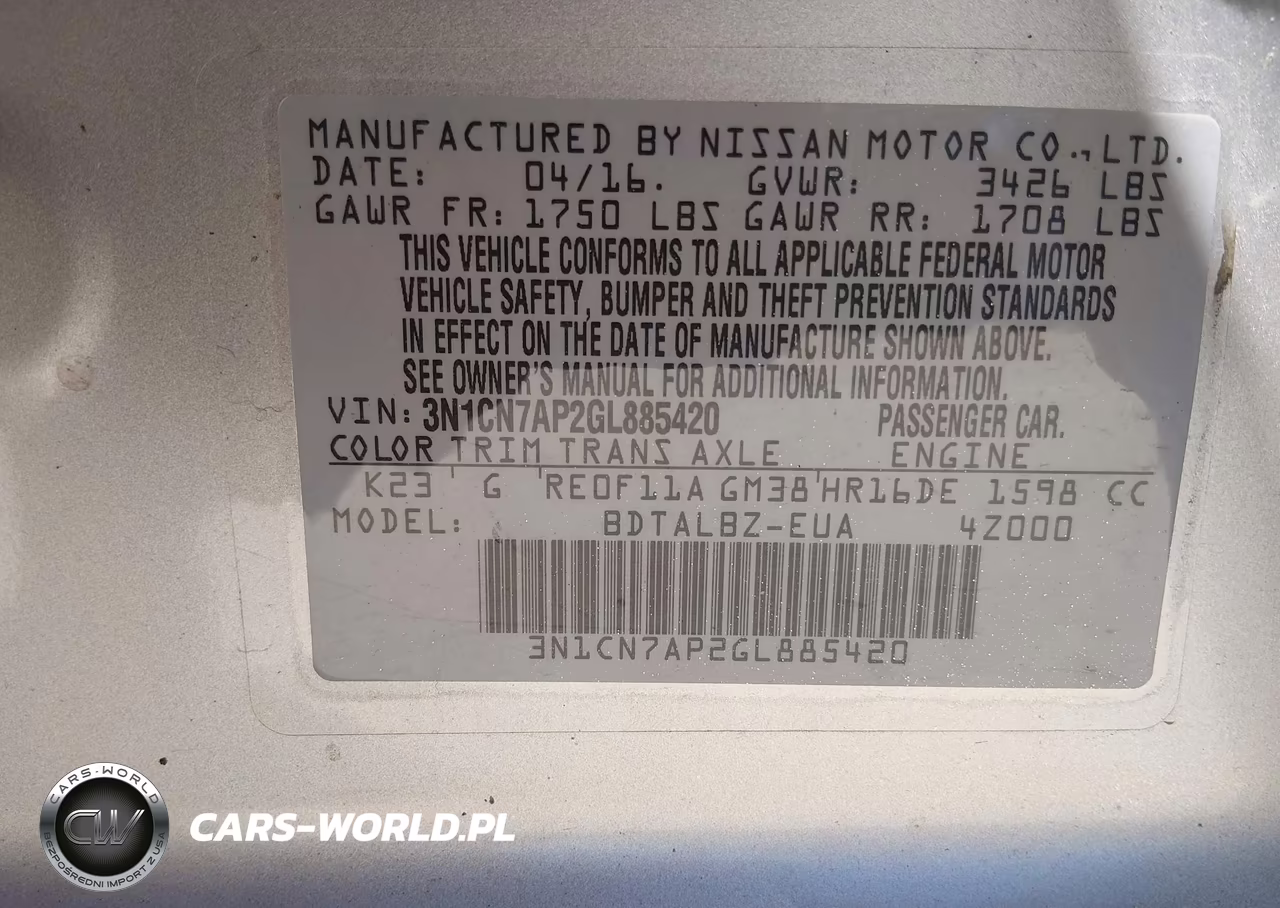 2016 Nissan Versa 1.6 S-1.6 S+-1.6 Sl-1.6 Sv VIN:3N1CN7AP2GL885420 - 9