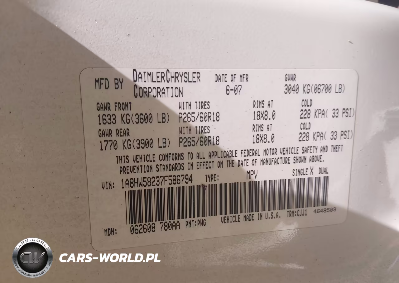 2007 Chrysler Aspen Limited VIN:1A8HW58237F586794 - 9
