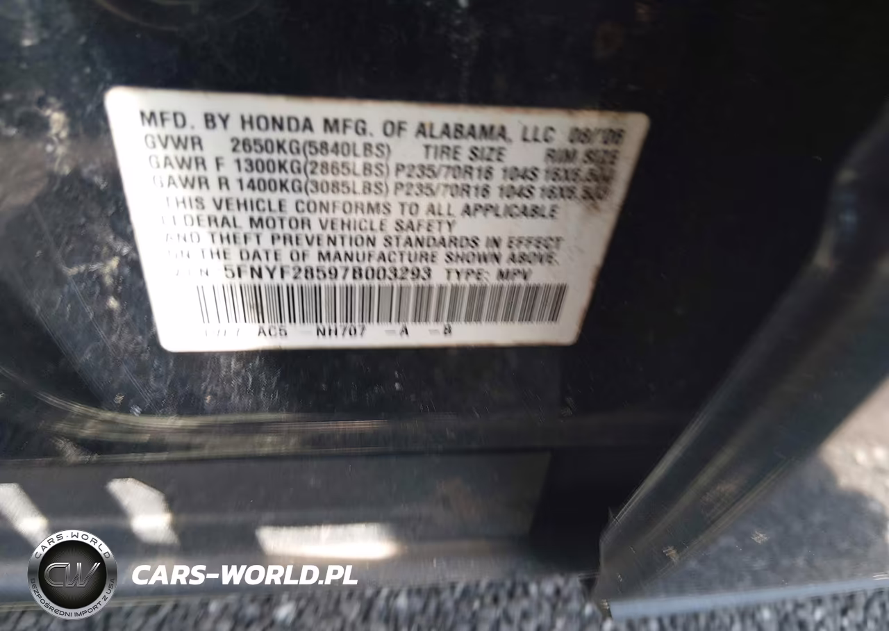2007 Honda Pilot Ex-L VIN:5FNYF28597B003293 - 9