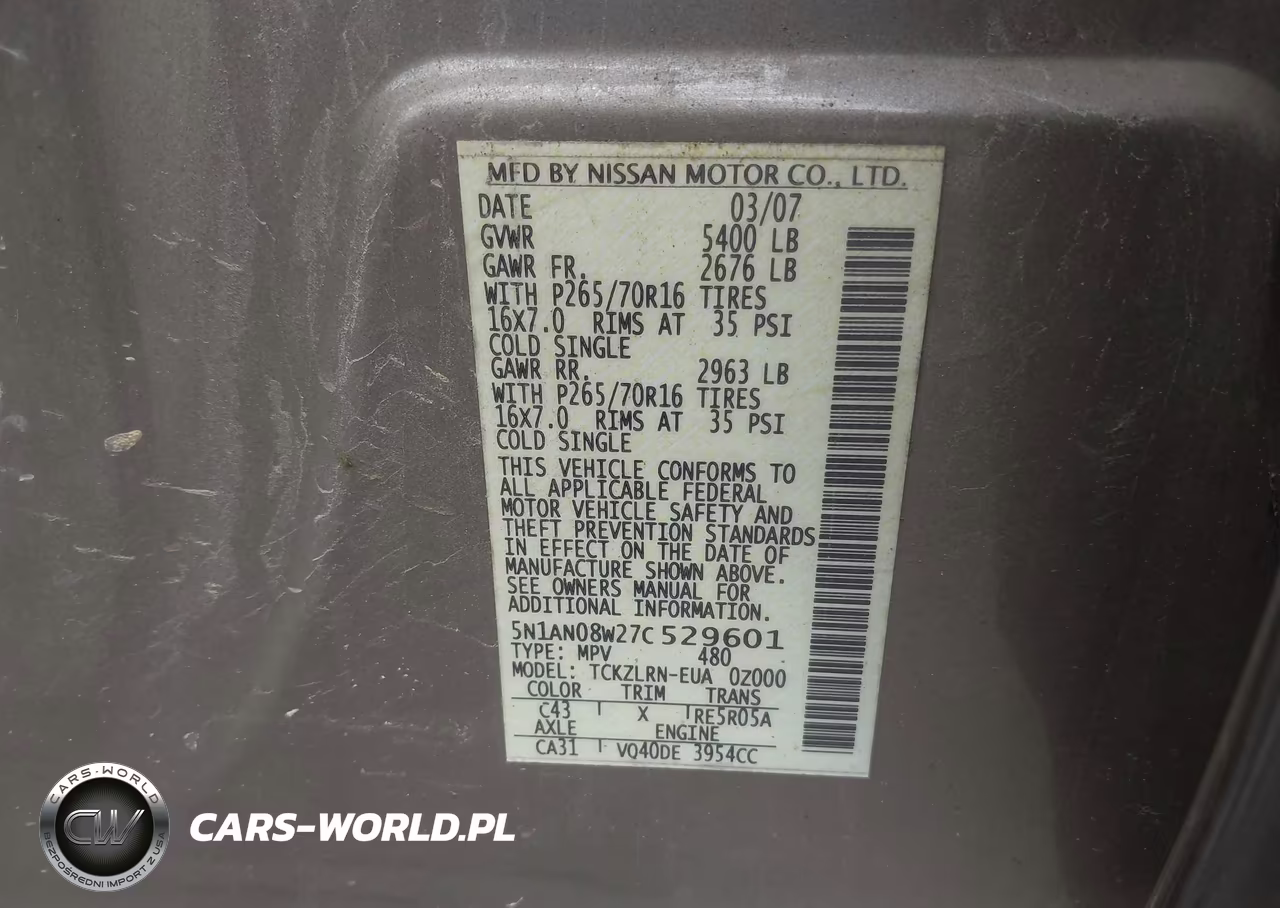 2007 Nissan Xterra S VIN:5N1AN08W27C529601 - 9