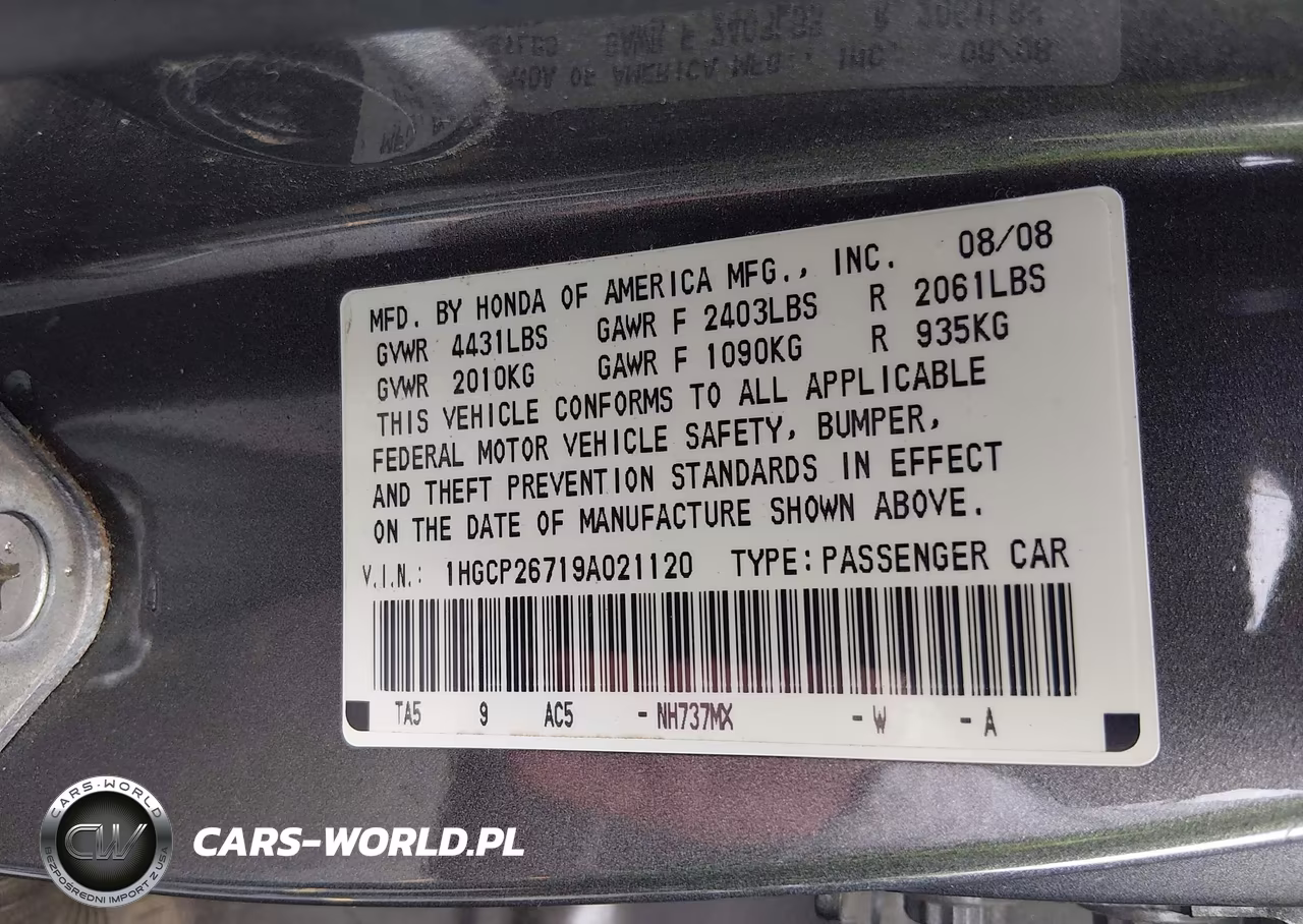2009 Honda Accord 2.4 Ex VIN:1HGCP26719A021120 - 9