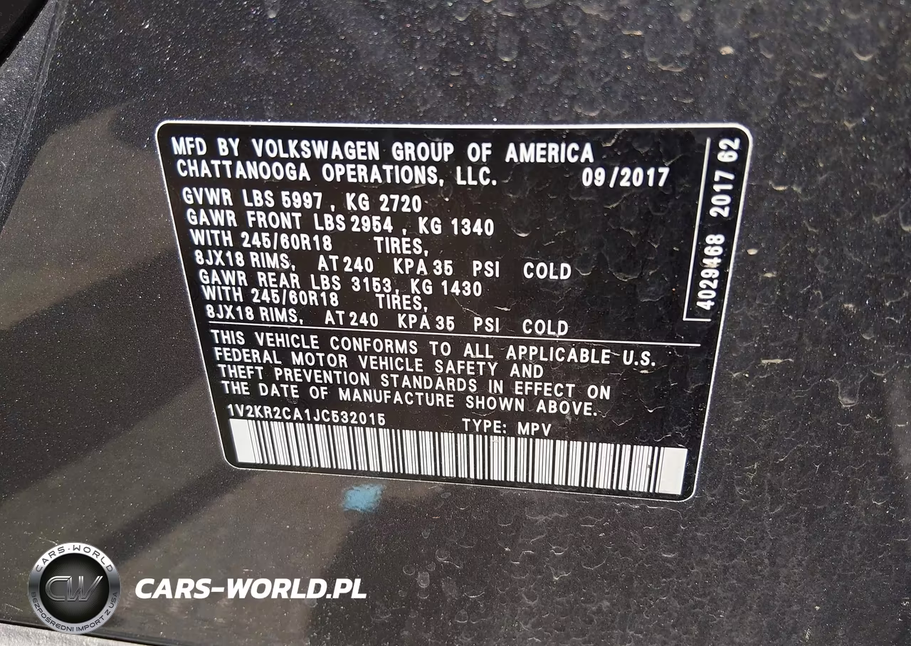 2018 Volkswagen Atlas 3.6L V6 Se VIN:1V2KR2CA1JC532015 - 9