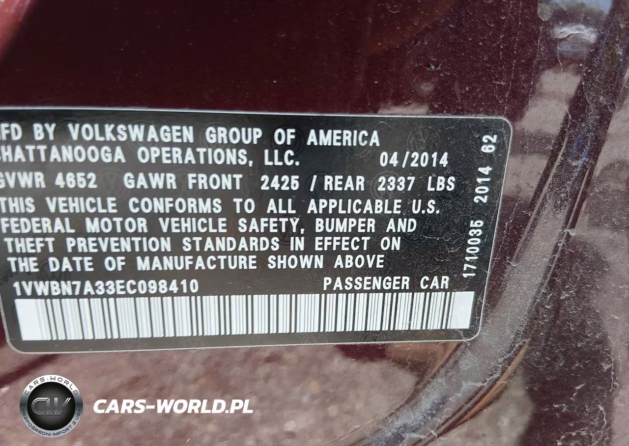 2014 Volkswagen Passat 2.0L Tdi Se VIN:1VWBN7A33EC098410 - 9