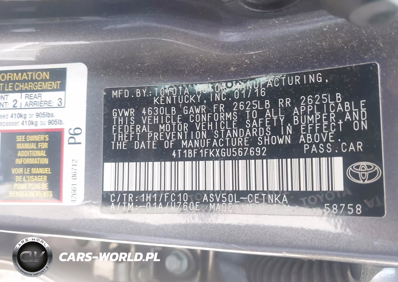 2016 Toyota Camry Le VIN:4T1BF1FKXGU567692 - 9