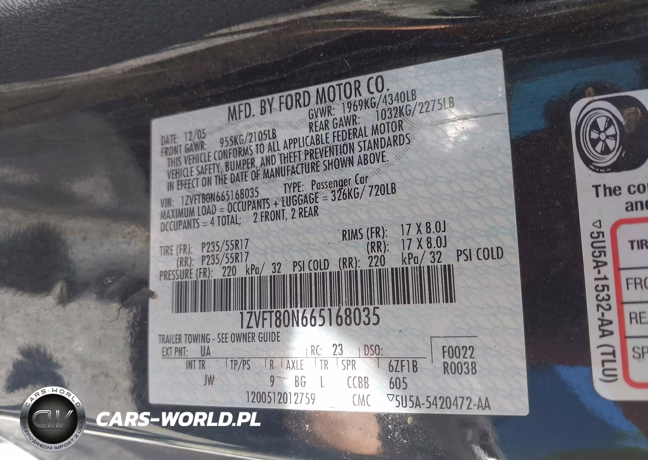 2006 Ford Mustang V6 VIN:1ZVFT80N665168035 - 9