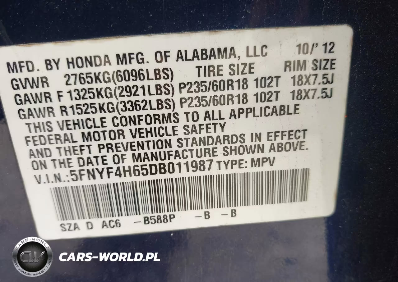 2013 Honda Pilot Ex-L VIN:5FNYF4H65DB011987 - 9