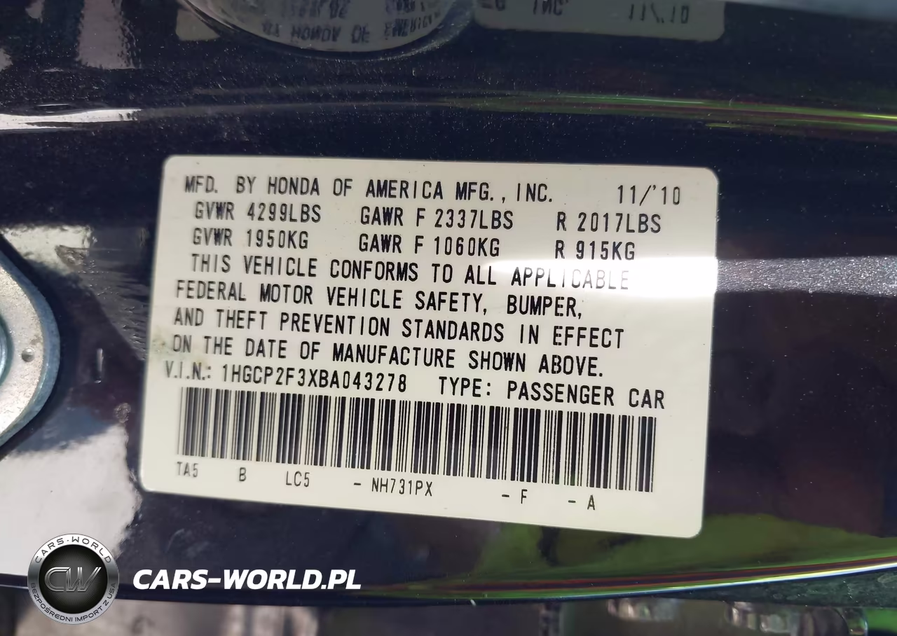 2011 Honda Accord 2.4 Lx VIN:1HGCP2F3XBA043278 - 9