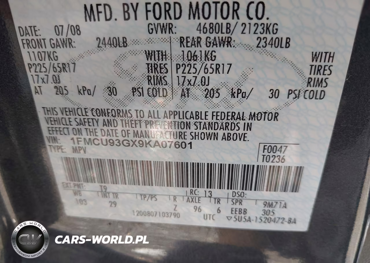 2009 Ford Escape Xlt VIN:1FMCU93GX9KA07601 - 9