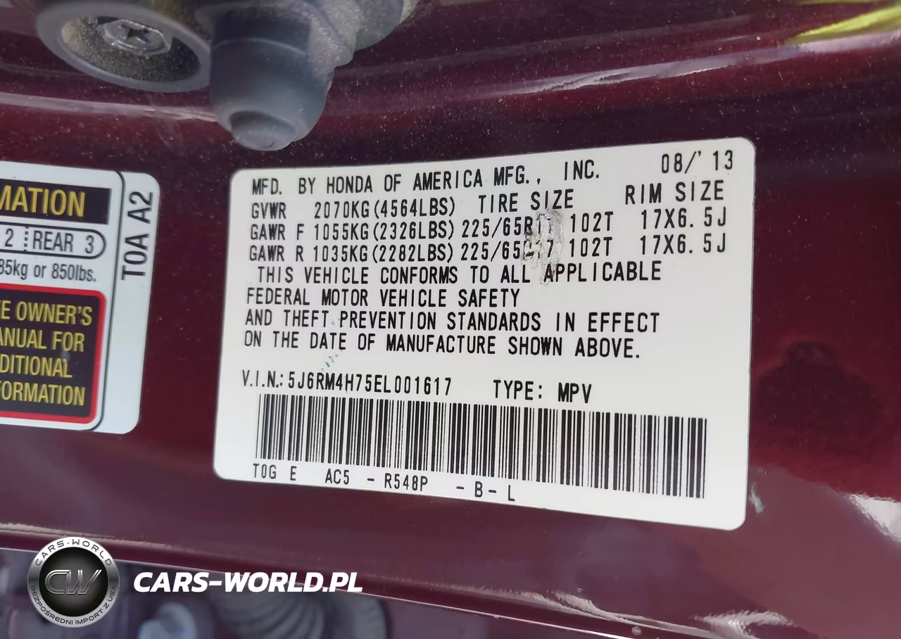 2014 Honda Cr-V Ex-L VIN:5J6RM4H75EL001617 - 9