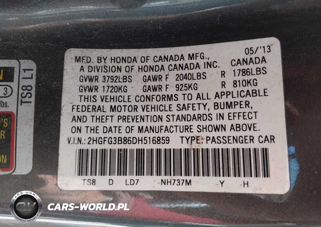 2013 Honda Civic Ex VIN:2HGFG3B86DH516859 - 9