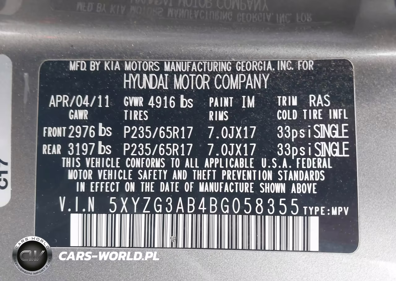 2011 Hyundai Santa Fe Gls VIN:5XYZG3AB4BG058355 - 9