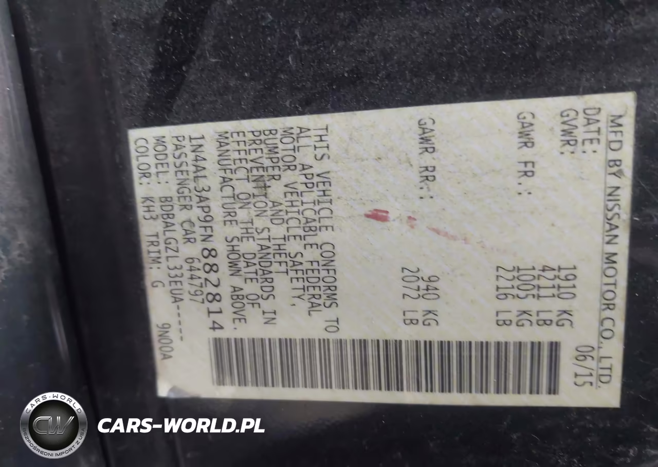 2015 Nissan Altima 2.5-2.5 S-2.5 Sl-2.5 Sv VIN:1N4AL3AP9FN882814 - 9