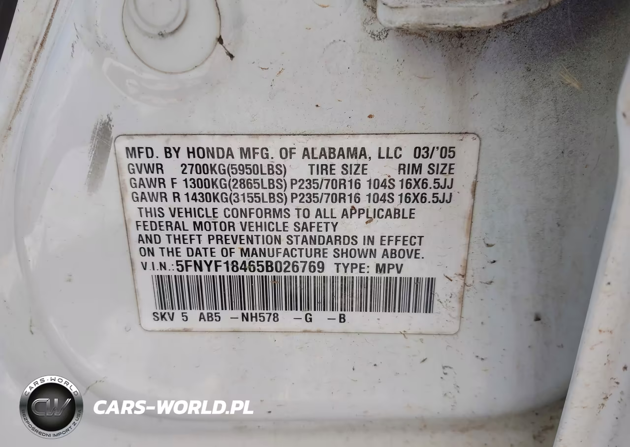 2005 Honda Pilot Ex VIN:5FNYF18465B026769 - 9