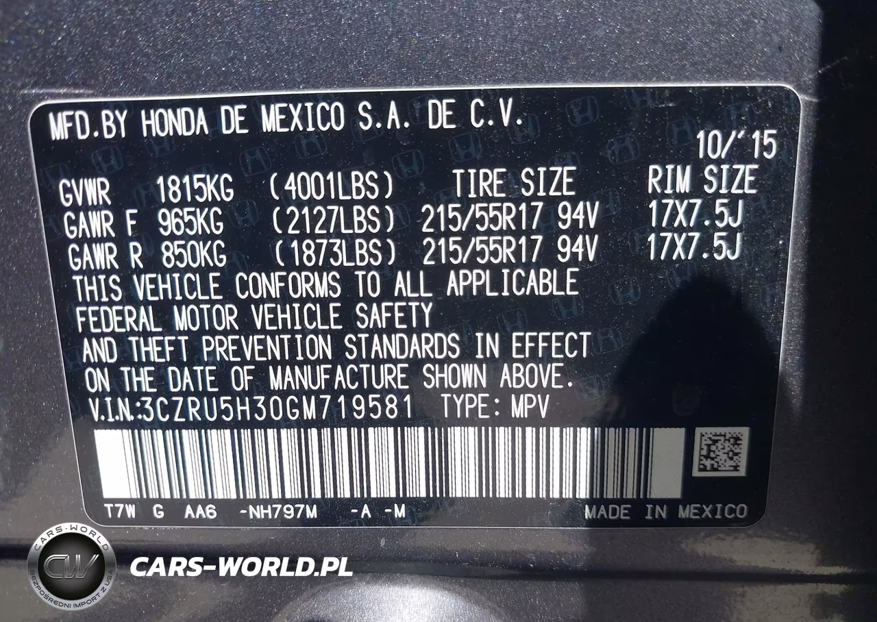 2016 Honda Hr-V Lx VIN:3CZRU5H30GM719581 - 9