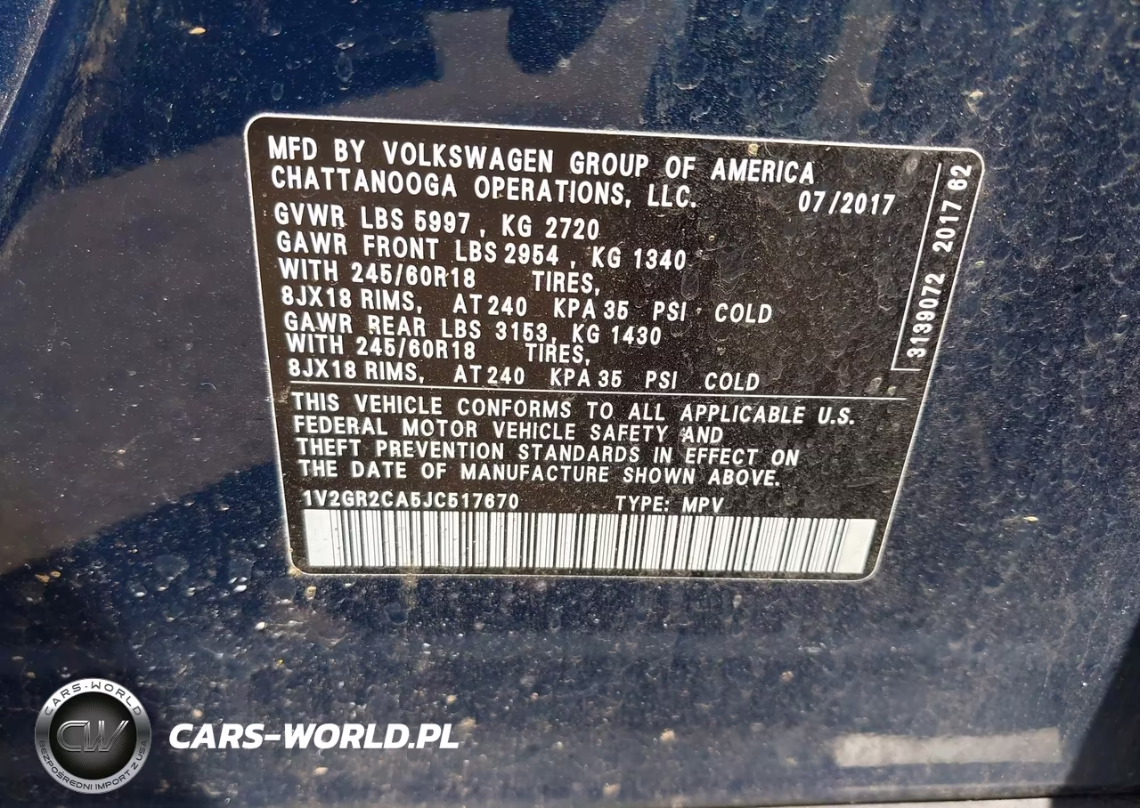 2018 Volkswagen Atlas 3.6L V6 S VIN:1V2GR2CA5JC517670 - 9