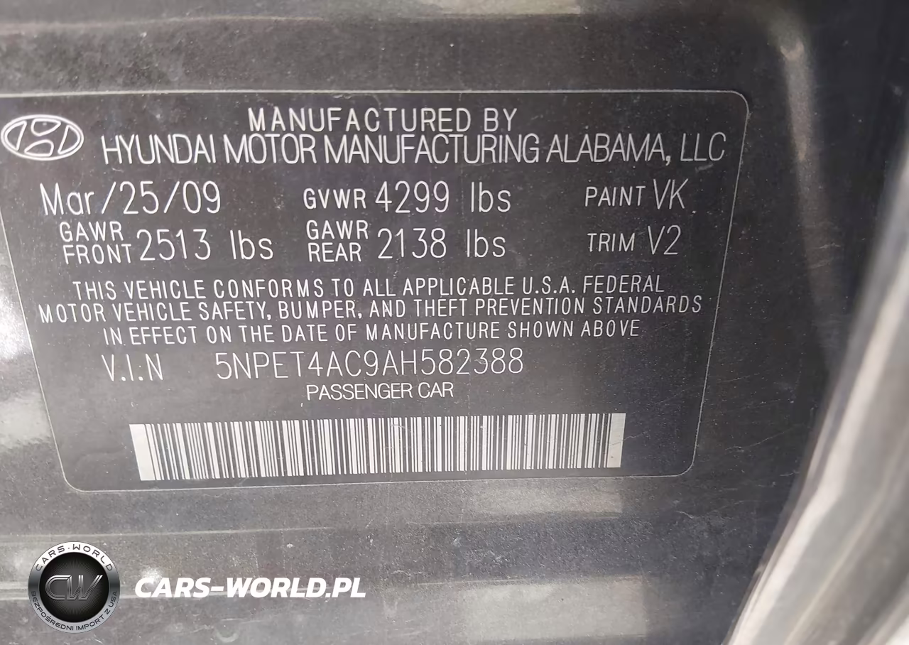 2010 Hyundai Sonata Gls VIN:5NPET4AC9AH582388 - 9