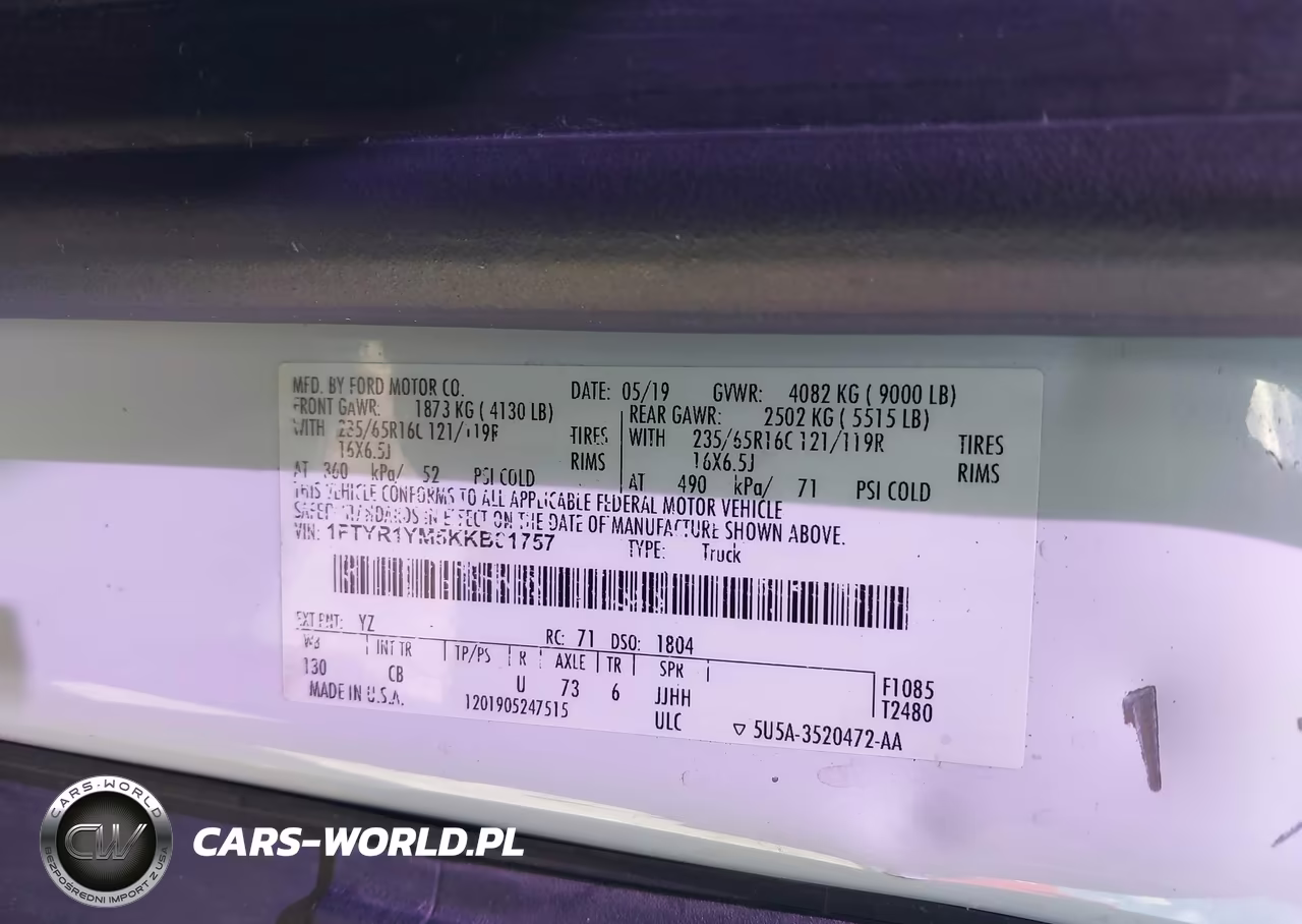 2019 Ford Transit-250 VIN:1FTYR1YM5KKB01757 - 9