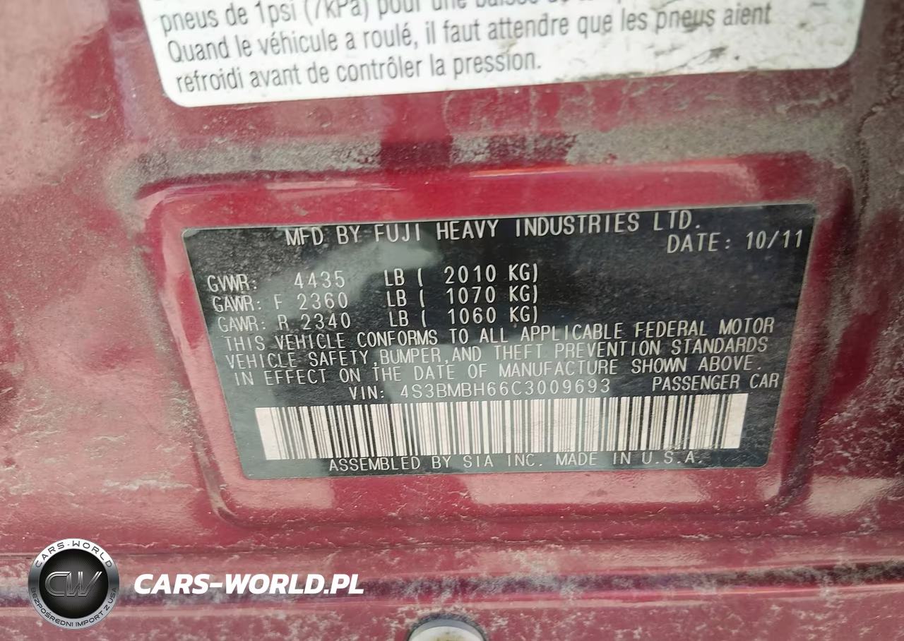 2012 Subaru Legacy 2.5I Premium VIN:4S3BMBH66C3009693 - 9