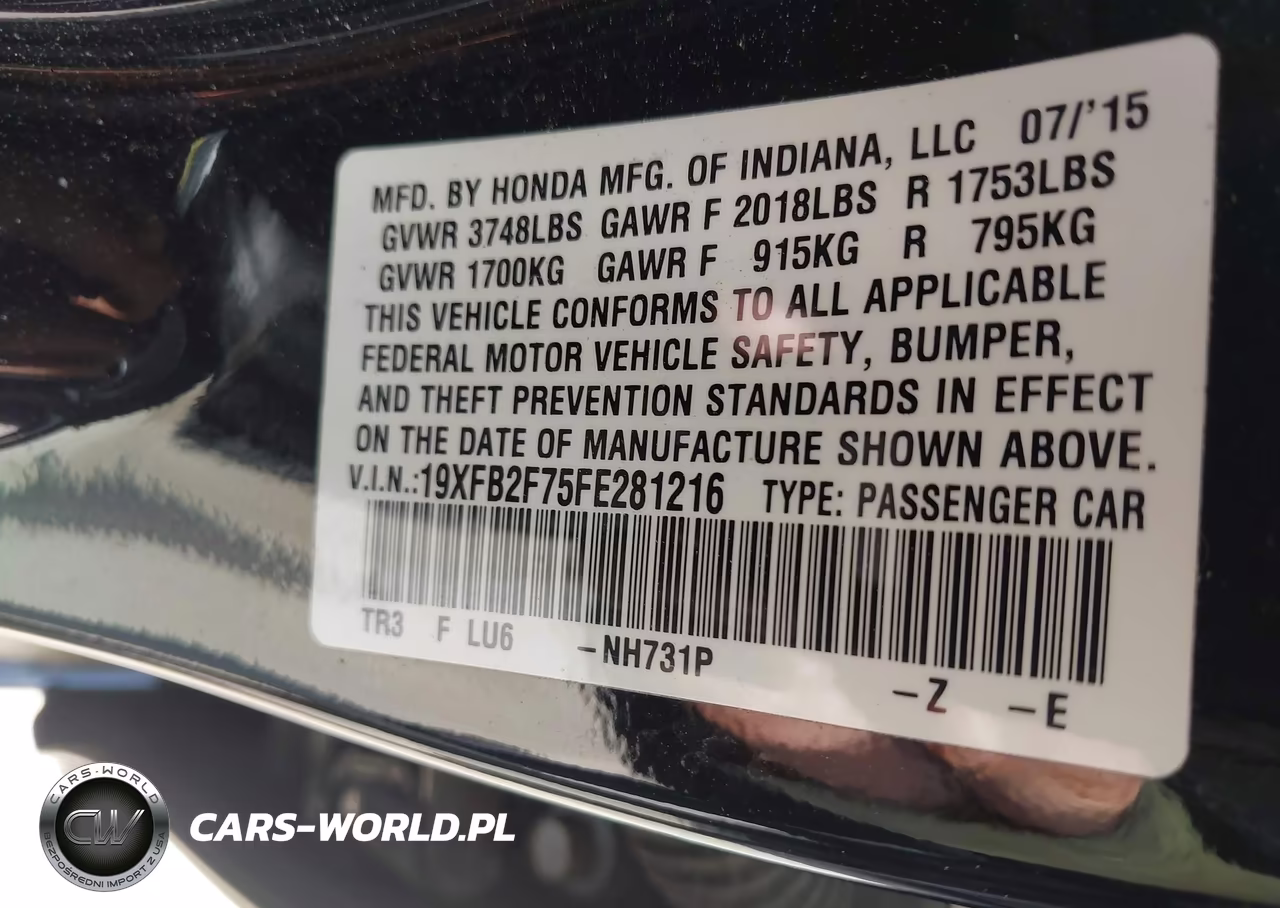 2015 Honda Civic Se VIN:19XFB2F75FE281216 - 9