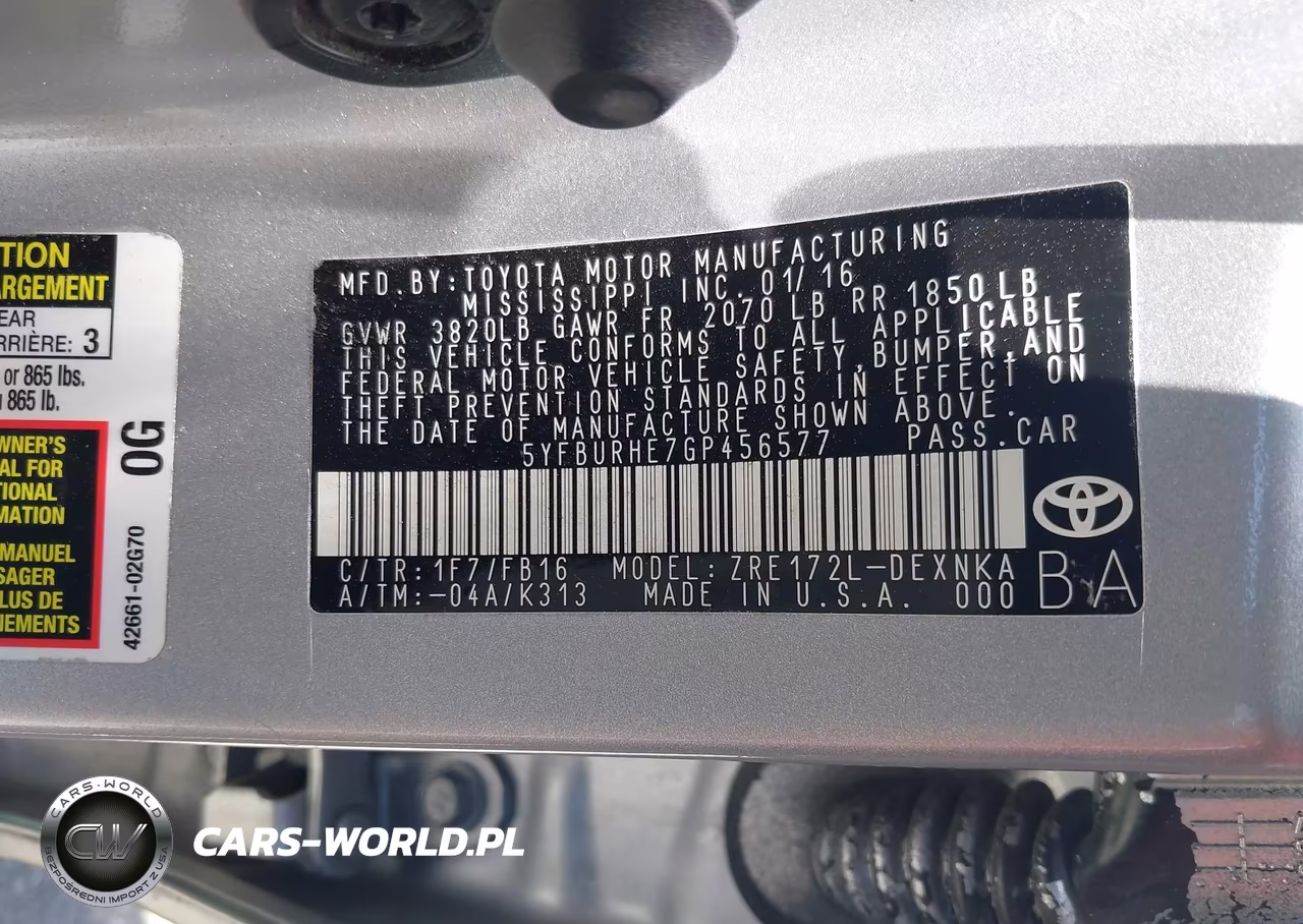 2016 Toyota Corolla Le Plus VIN:5YFBURHE7GP456577 - 9