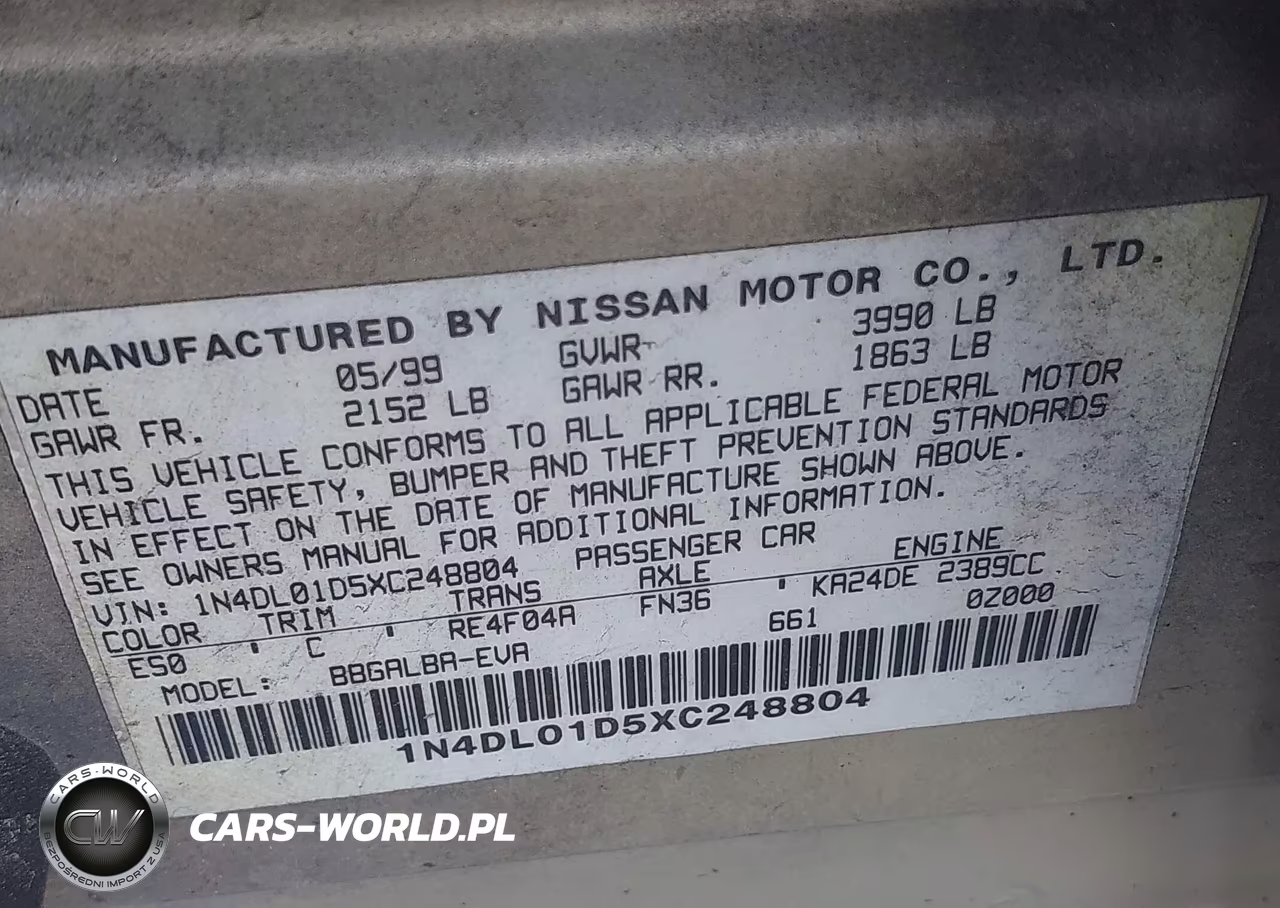 1999 Nissan Altima Gle-Gxe-Se-Se-L-Xe VIN:1N4DL01D5XC248804 - 9