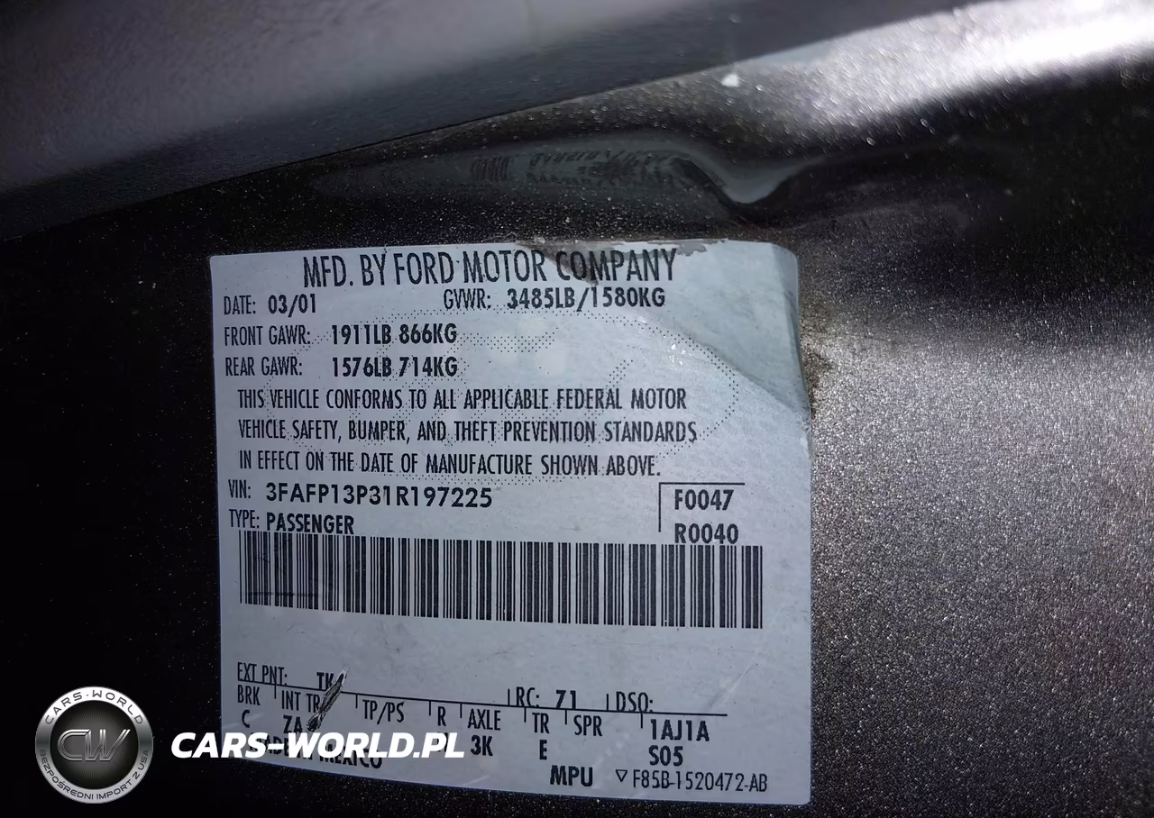 2001 Ford Escort VIN:3FAFP13P31R197225 - 9