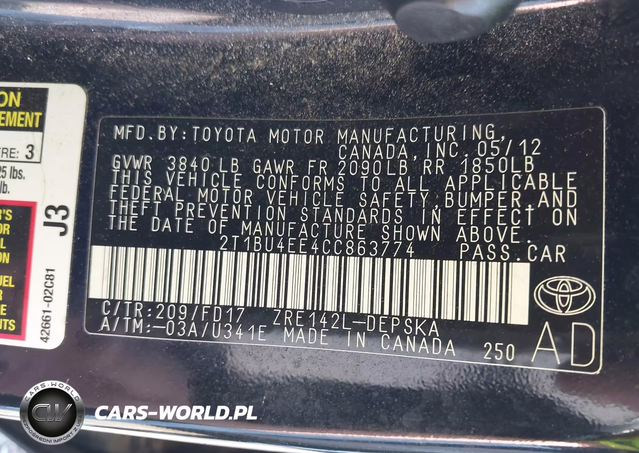2012 Toyota Corolla S VIN:2T1BU4EE4CC863774 - 9