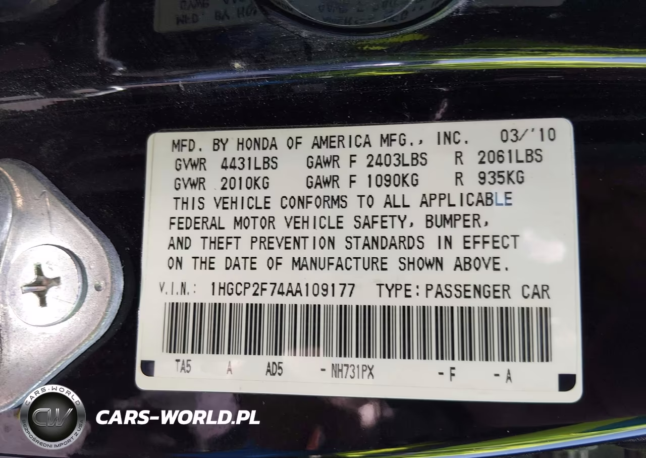 2010 Honda Accord 2.4 Ex VIN:1HGCP2F74AA109177 - 9