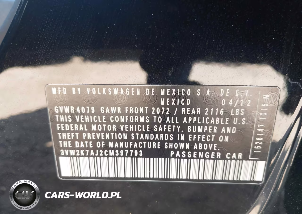 2012 Volkswagen Jetta 2.0L S VIN:3VW2K7AJ2CM397793 - 9