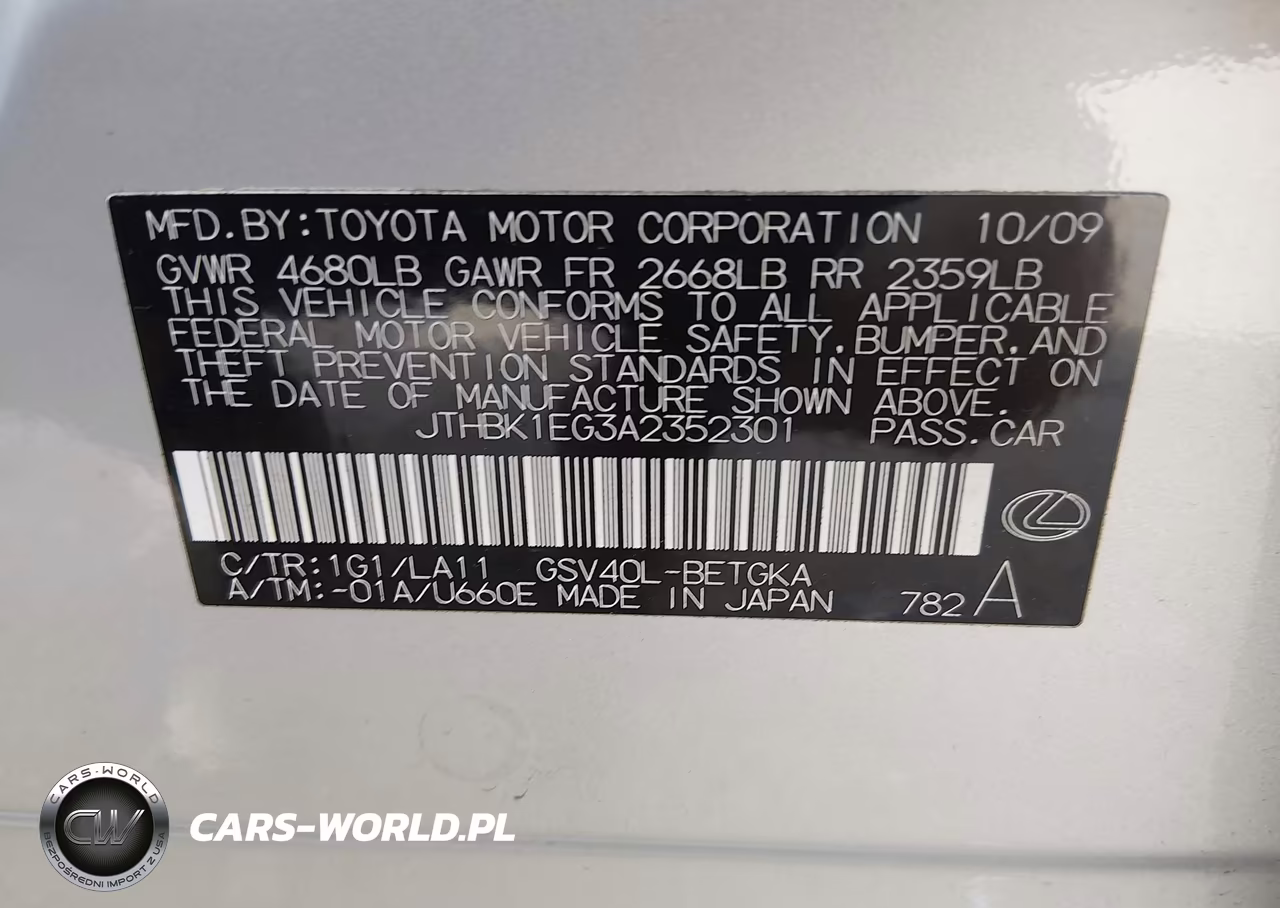 2010 Lexus Es 350 VIN:JTHBK1EG3A2352301 - 9