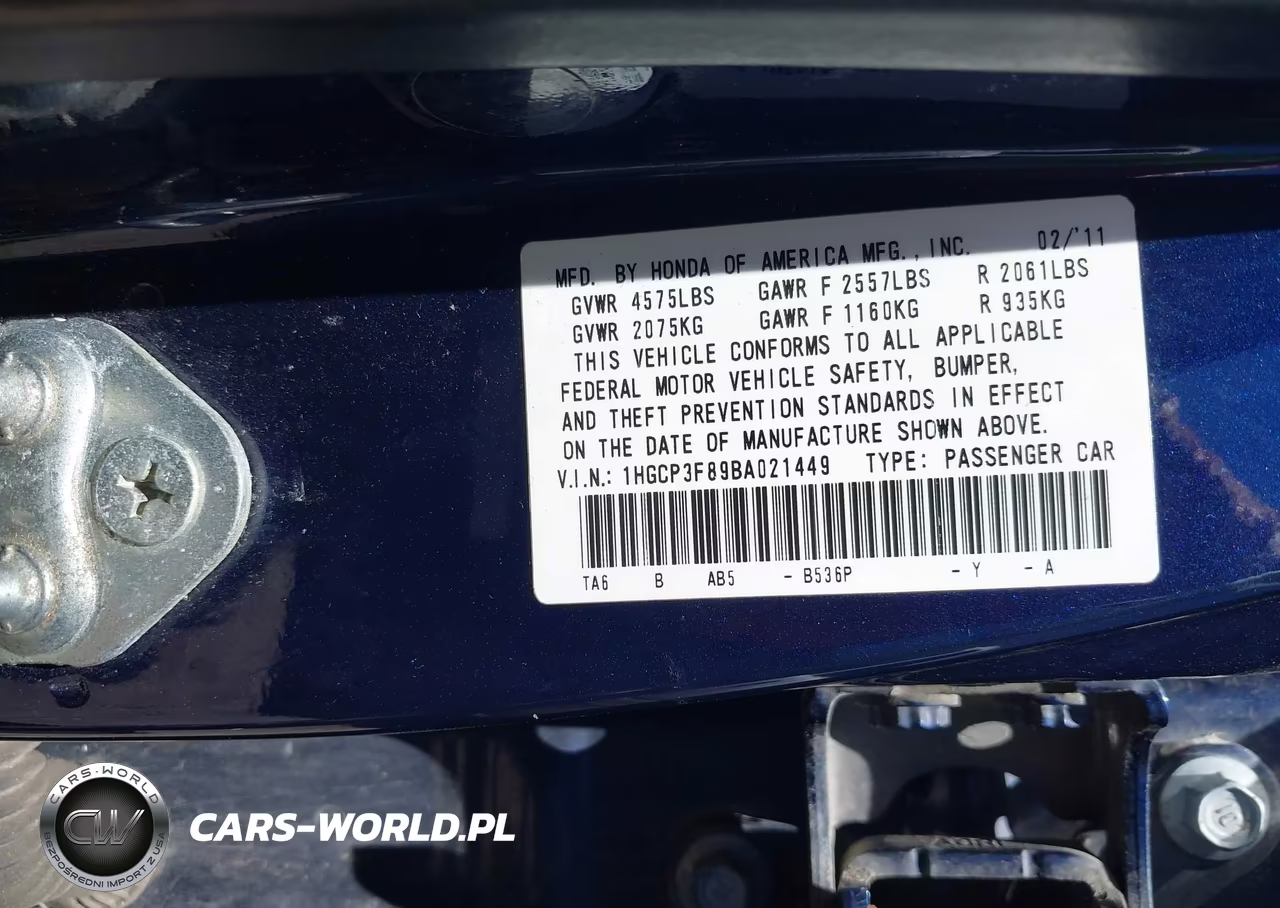2011 Honda Accord 3.5 Ex-L VIN:1HGCP3F89BA021449 - 9