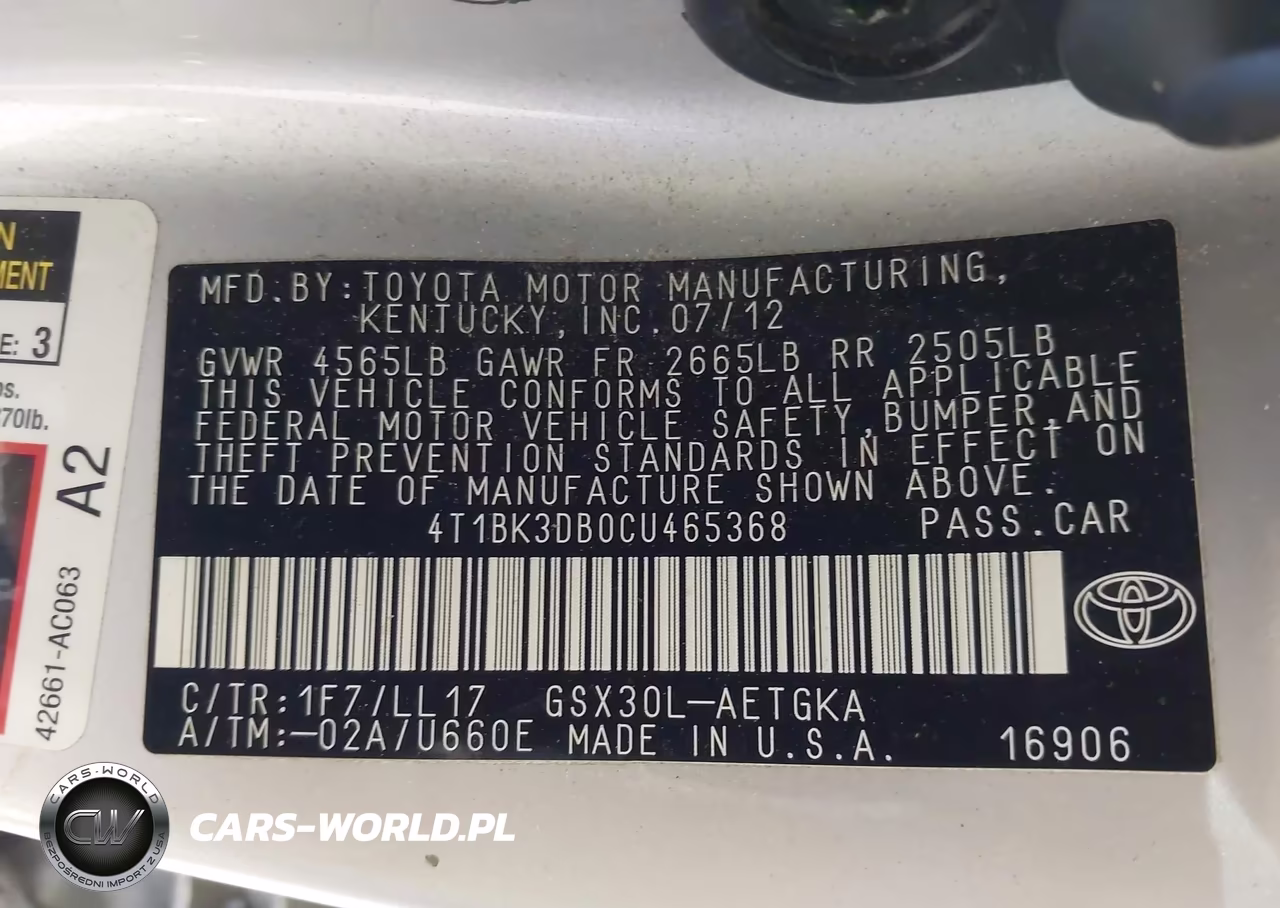 2012 Toyota Avalon VIN:4T1BK3DB0CU465368 - 9