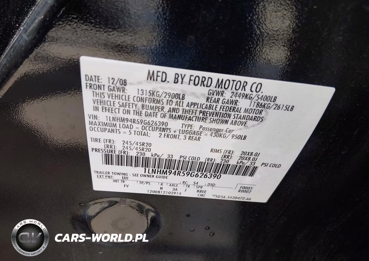 2009 Lincoln Mks VIN:1LNHM94R59G626390 - 9