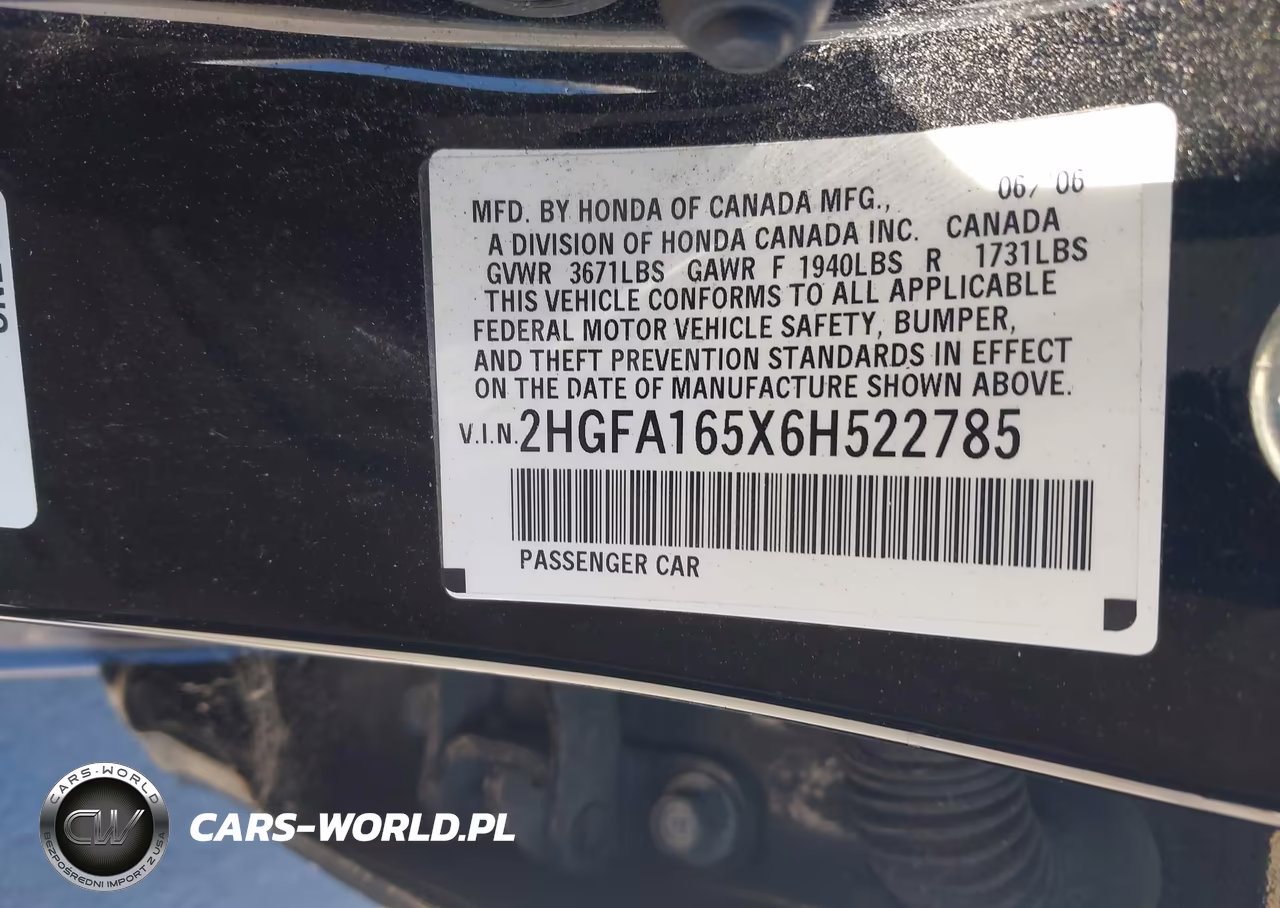 2006 Honda Civic Lx VIN:2HGFA165X6H522785 - 9