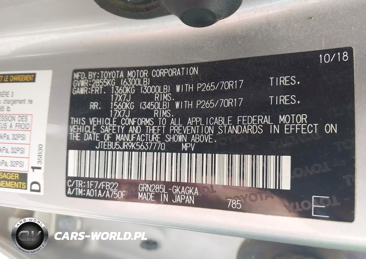 2019 Toyota 4Runner Sr5 VIN:JTEBU5JR9K5637770 - 9