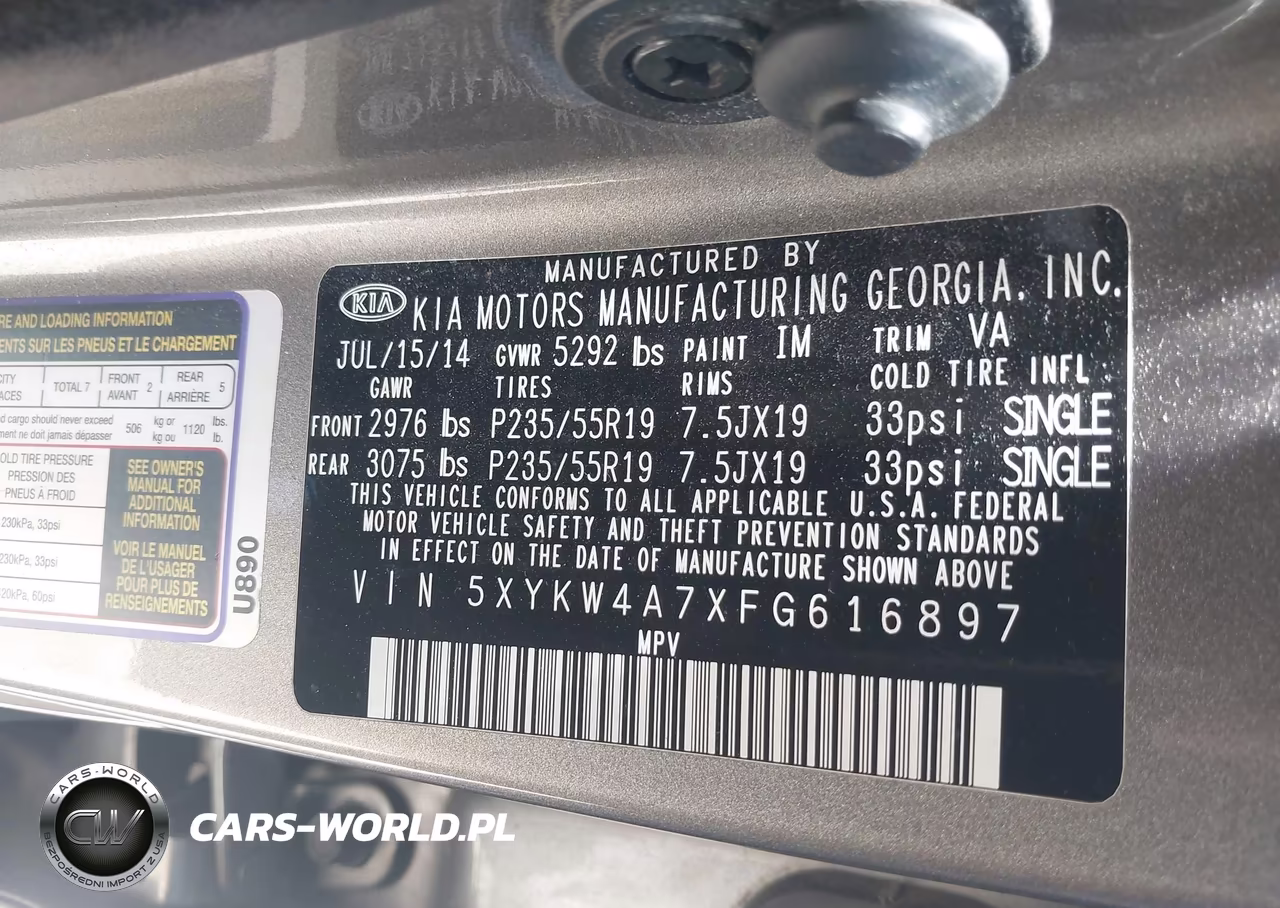 2015 Kia Sorento Limited V6 VIN:5XYKW4A7XFG616897 - 9