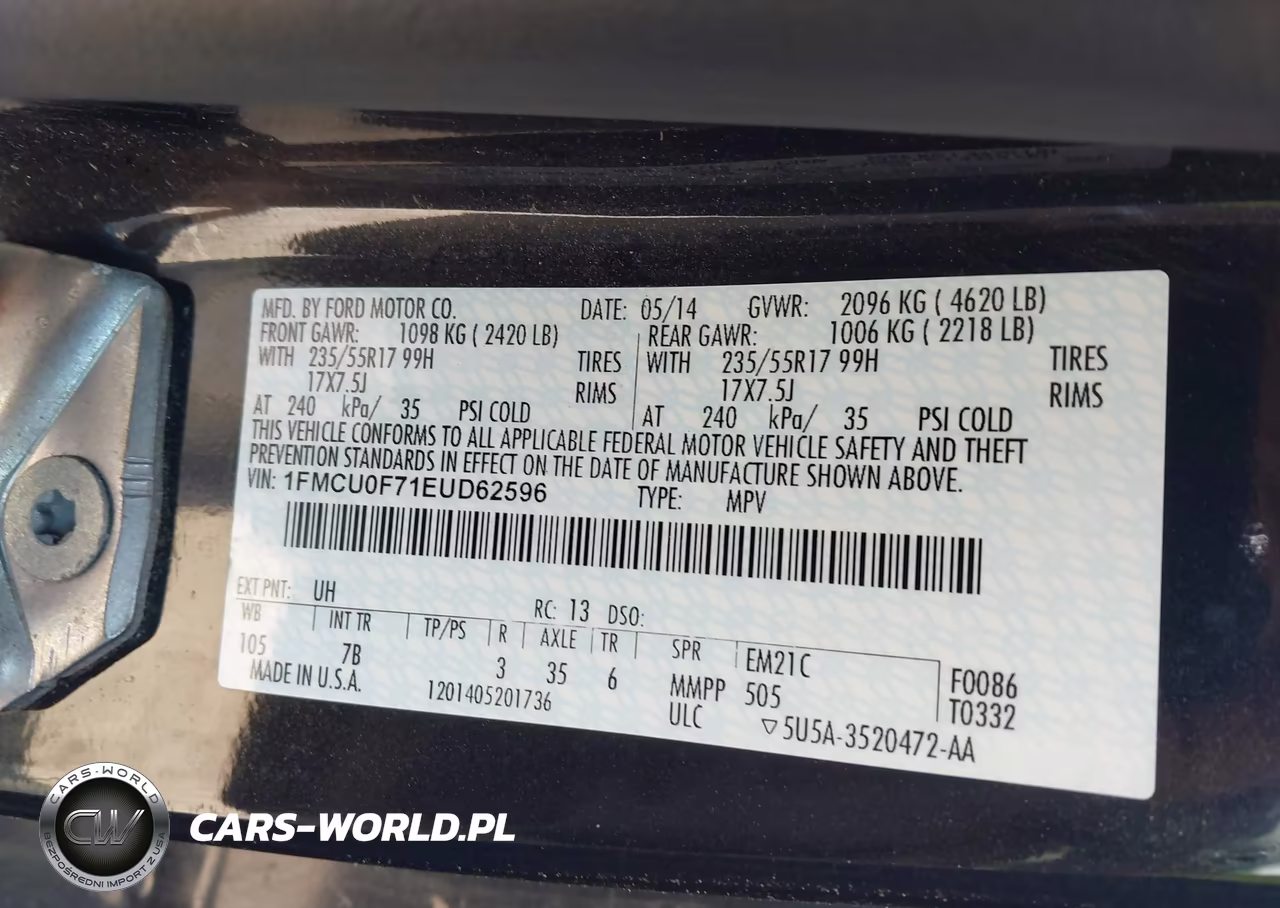 2014 Ford Escape S VIN:1FMCU0F71EUD62596 - 9