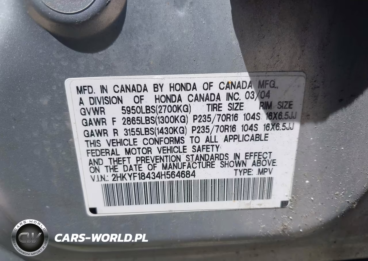 2004 Honda Pilot Ex VIN:2HKYF18434H564684 - 9