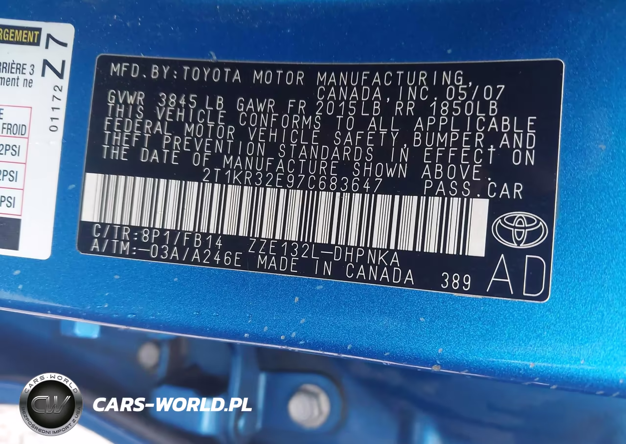 2007 Toyota Matrix Xr VIN:2T1KR32E97C683647 - 9