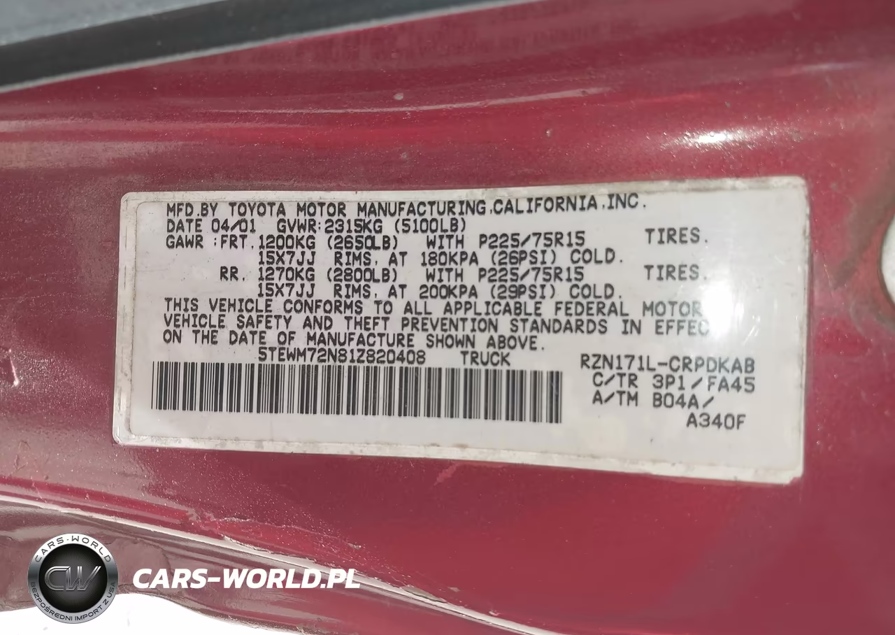 2001 Toyota Tacoma VIN:5TEWM72N81Z820408 - 9