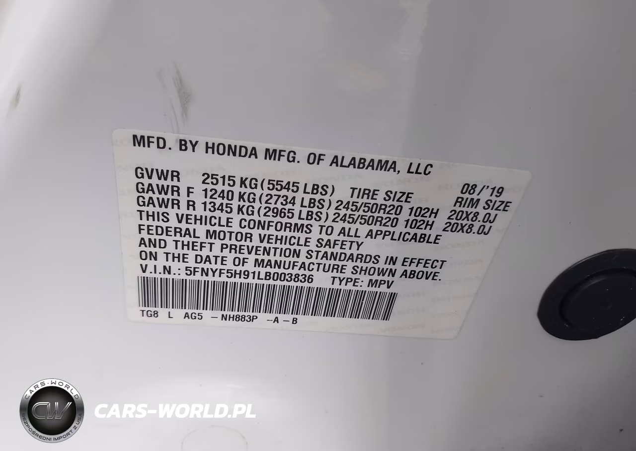 2020 Honda Pilot 2Wd Touring 8 Passenger VIN:5FNYF5H91LB003836 - 9