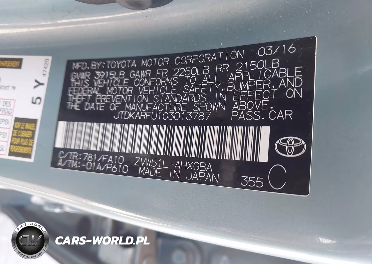2016 Toyota Prius Three VIN:JTDKARFU1G3013787 - 9