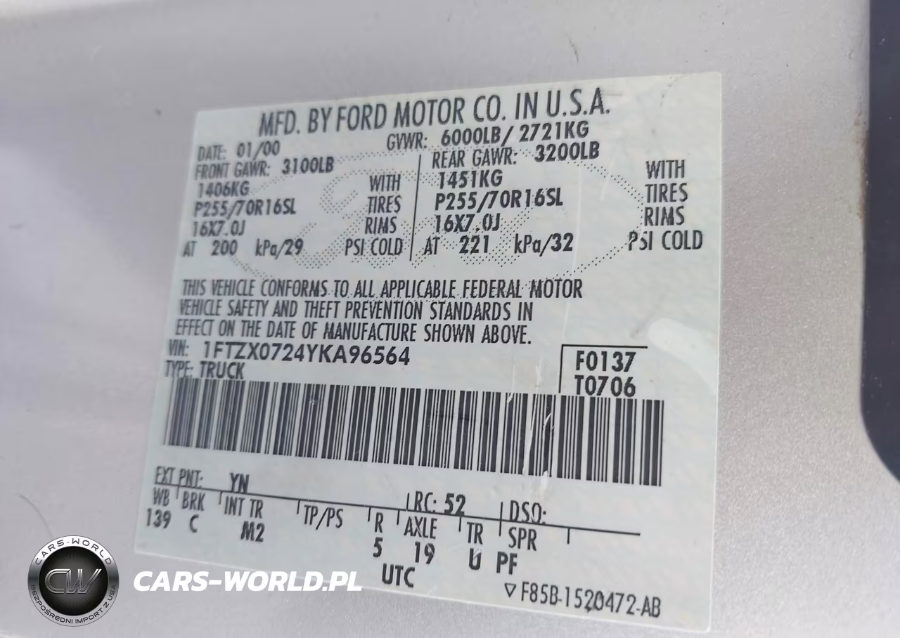 2000 Ford F-150 Xl-Xlt VIN:1FTZX0724YKA96564 - 9