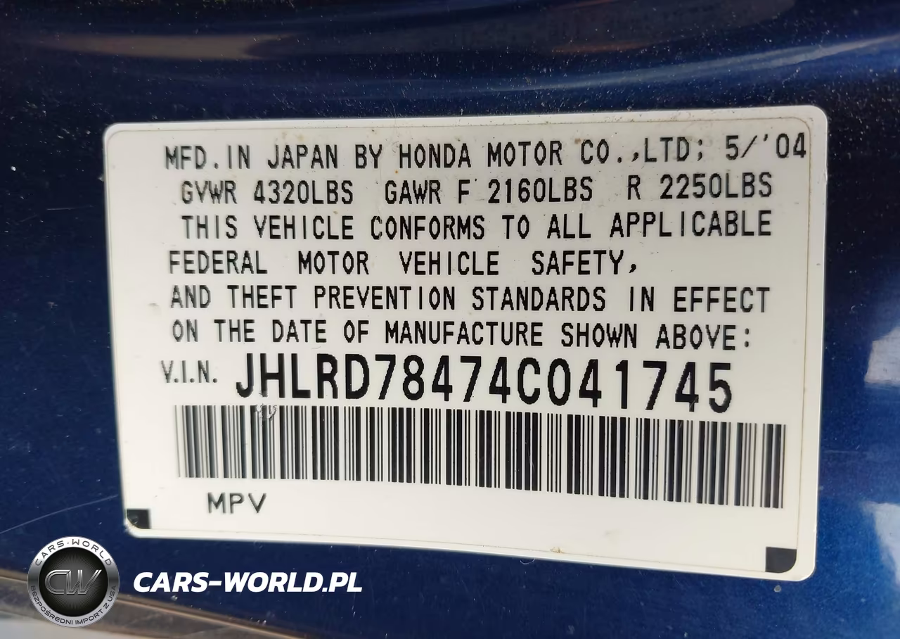 2004 Honda Cr-V Lx VIN:JHLRD78474C041745 - 9