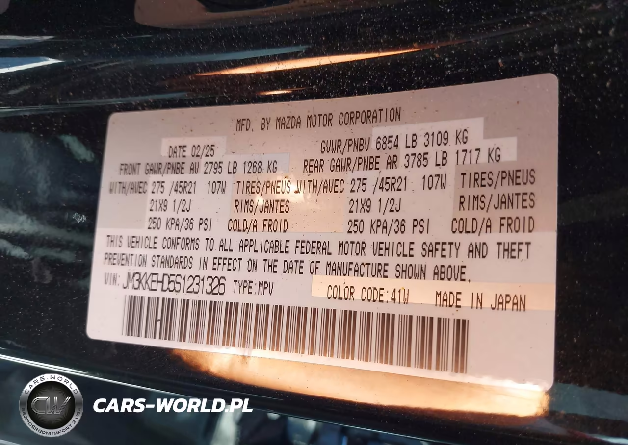 2025 Mazda Cx-90 3.3 Turbo Premium Plus Package VIN:JM3KKEHD5S1231326 - 9