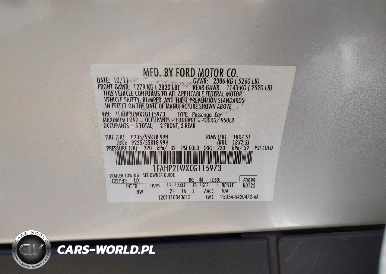 2012 Ford Taurus Sel VIN:1FAHP2EWXCG115973 - 9