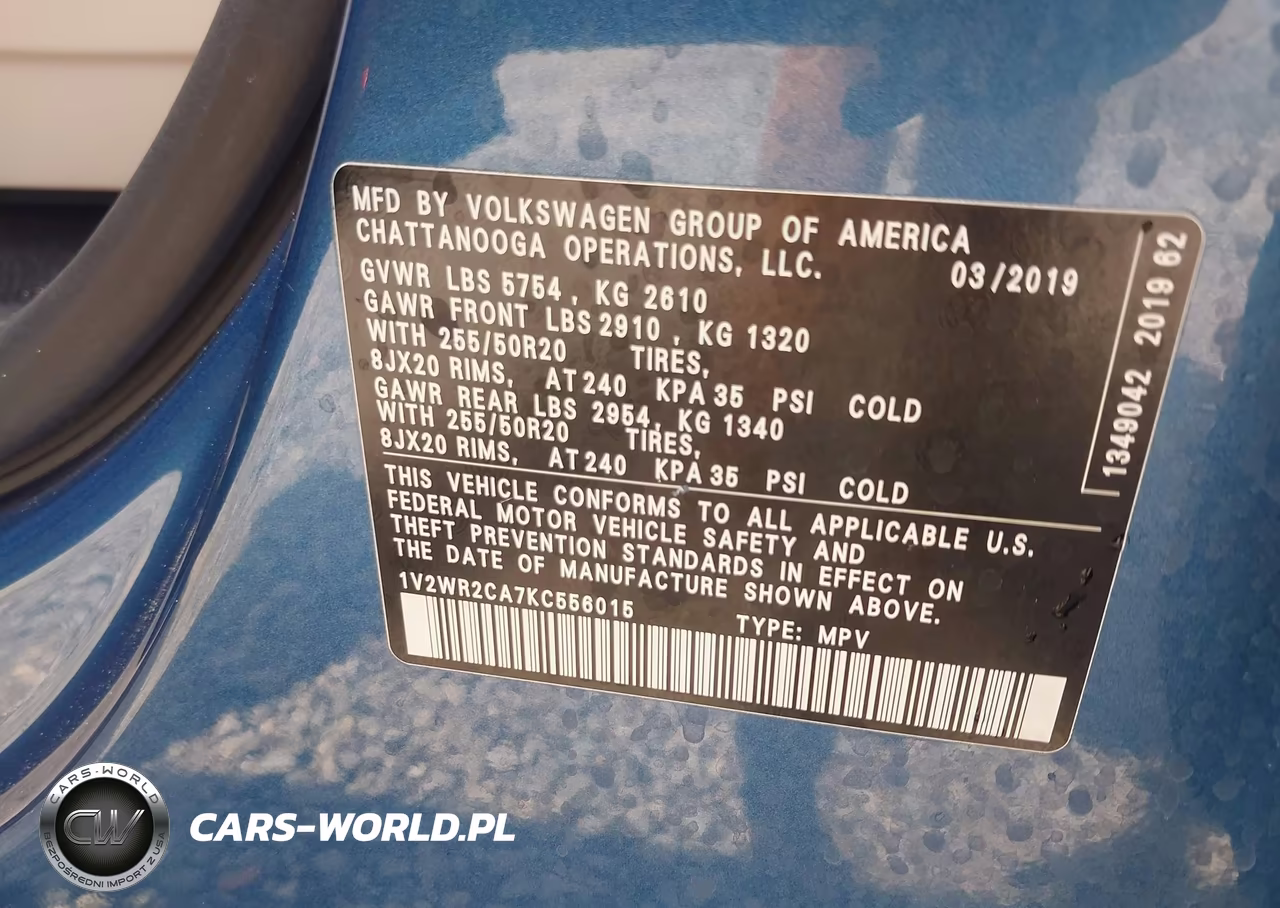 2019 Volkswagen Atlas 3.6L V6 Se W-Technology VIN:1V2WR2CA7KC556015 - 9